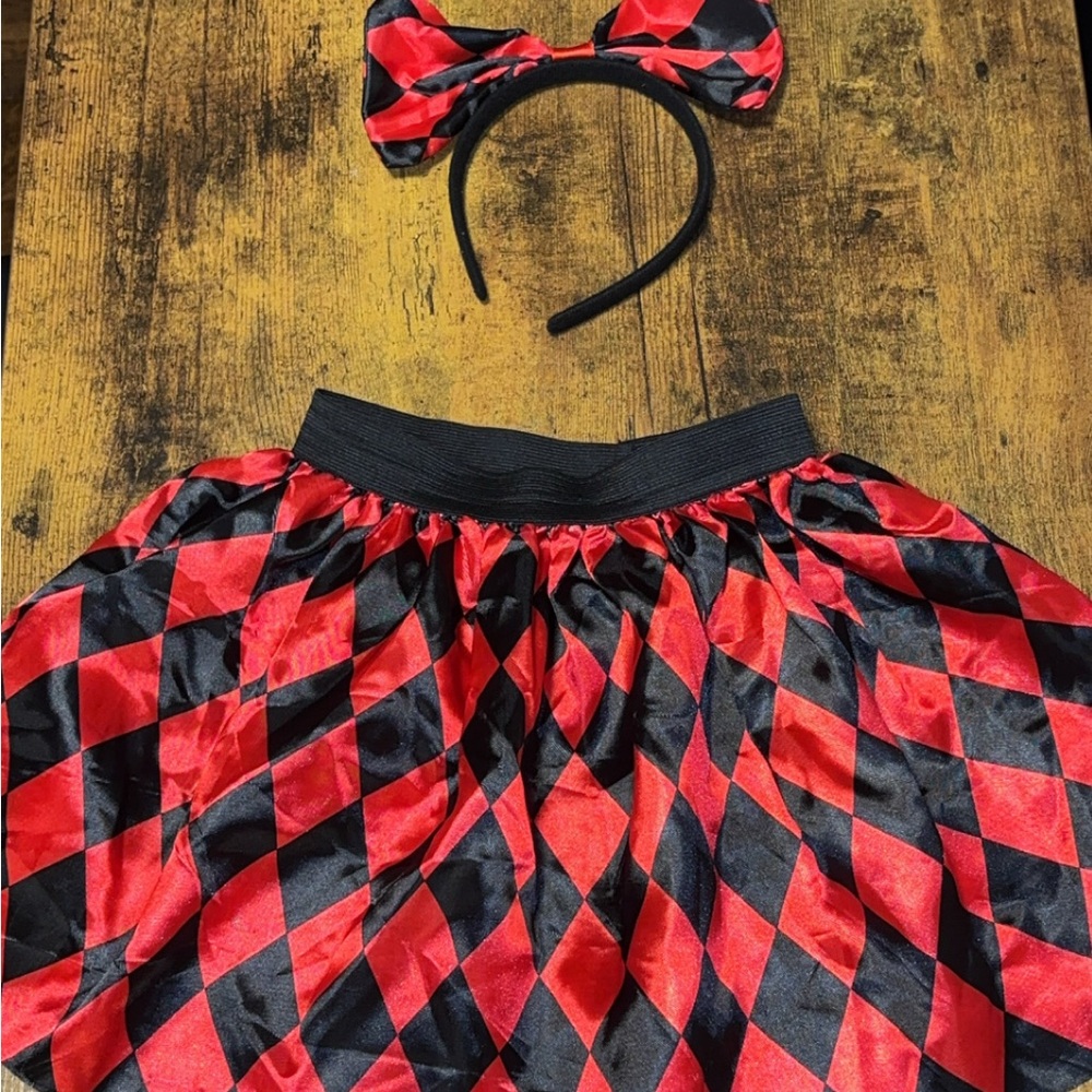 Red and Black Harlequin Skirt with Headband